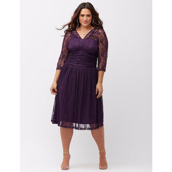 Kiyonna Dress Purple Swinging Symphony Style 2X Party Slimming Fit+Flare Stretch - Picture 2 of 9